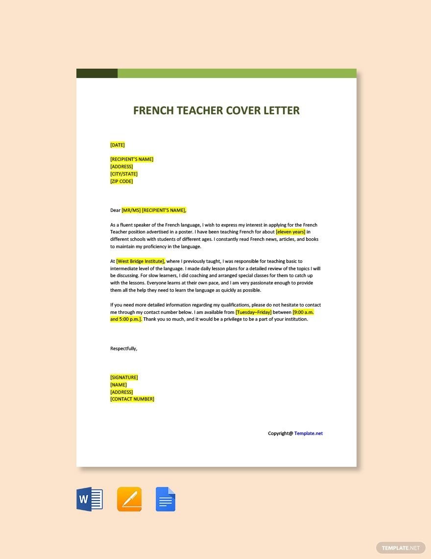 French Teacher Cover Letter