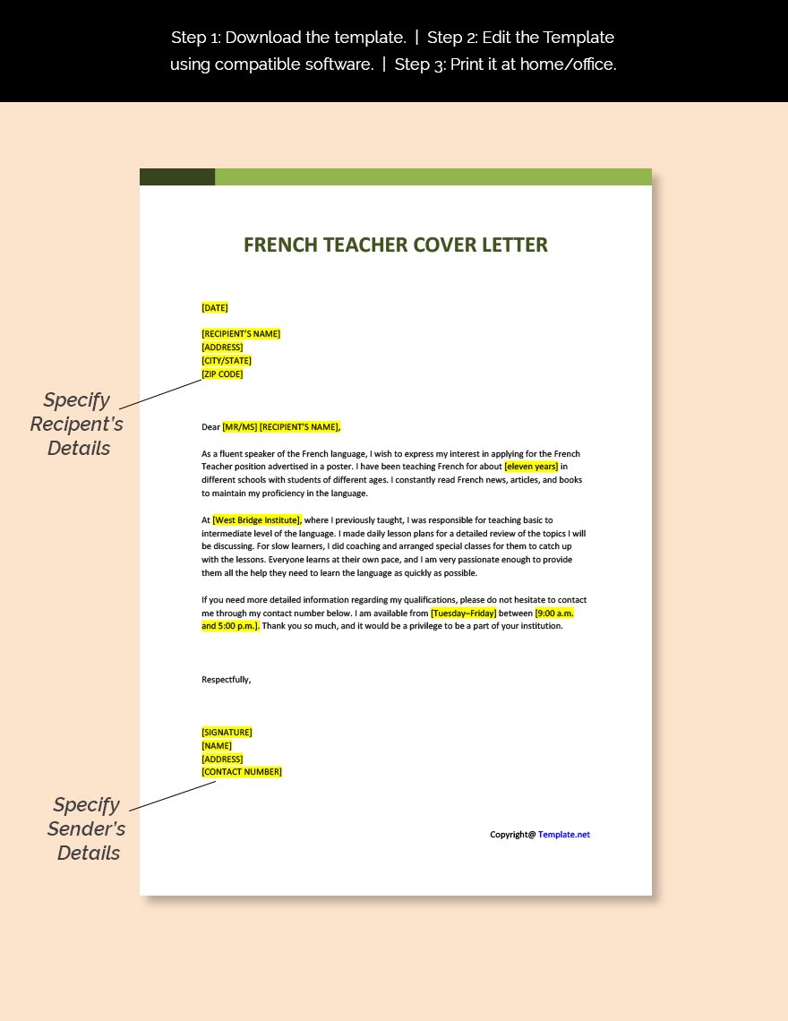 application letter for a french teacher