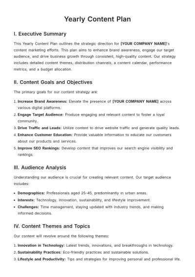 Free Yearly Content Plan Template to Edit Online