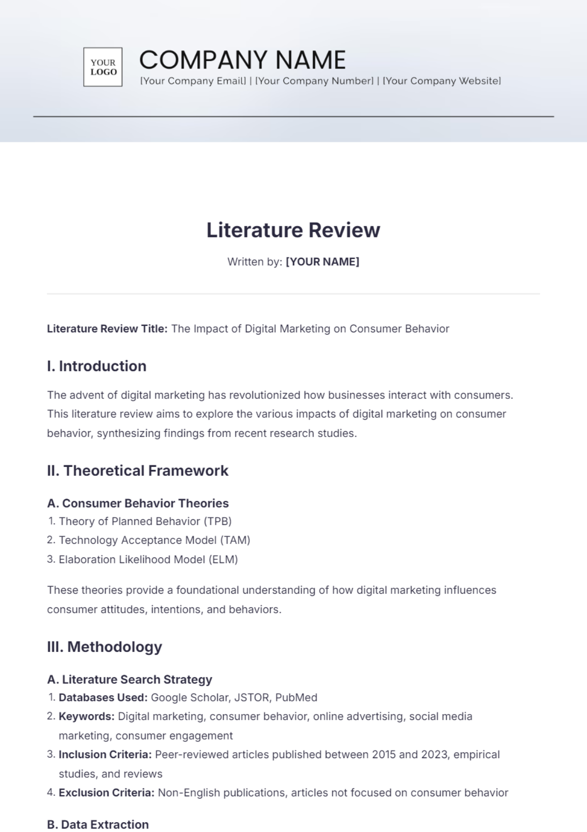 Literature Review Template - Edit Online & Download