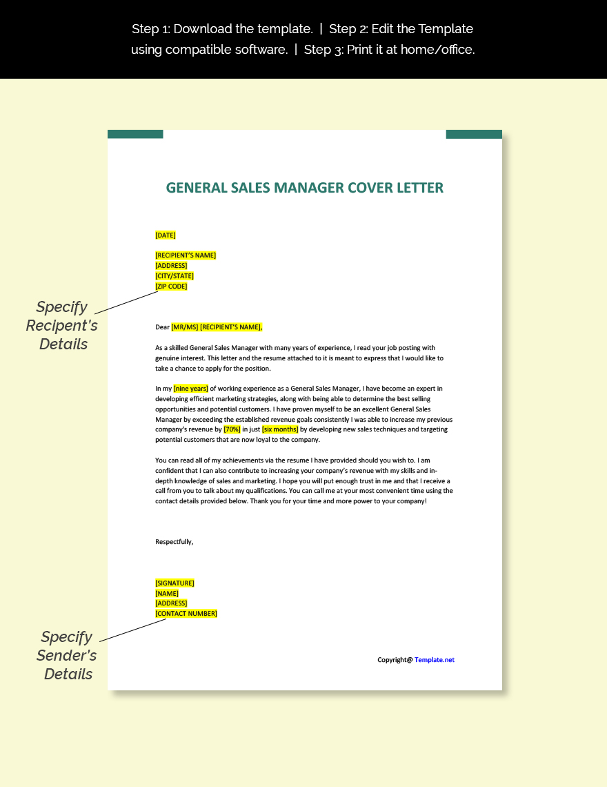 General Sales Manager Cover Letter