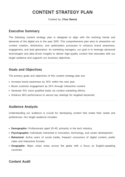 Free Content Strategy Plan Template to Edit Online