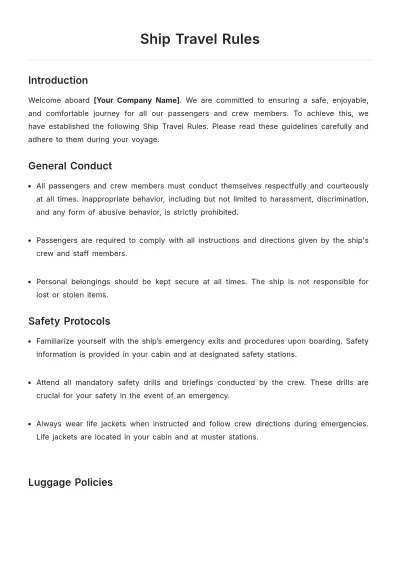 Free Ship Travel Rules Template to Edit Online