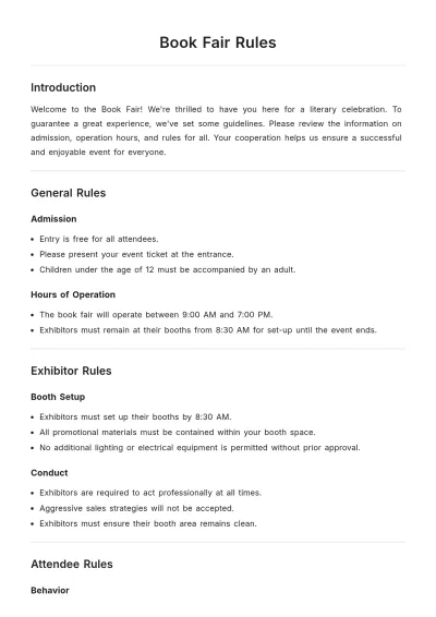Free Book Fair Rules Template to Edit Online