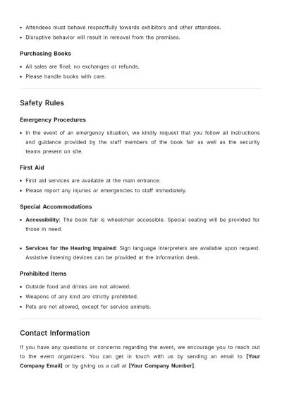 Free Book Fair Rules Template to Edit Online