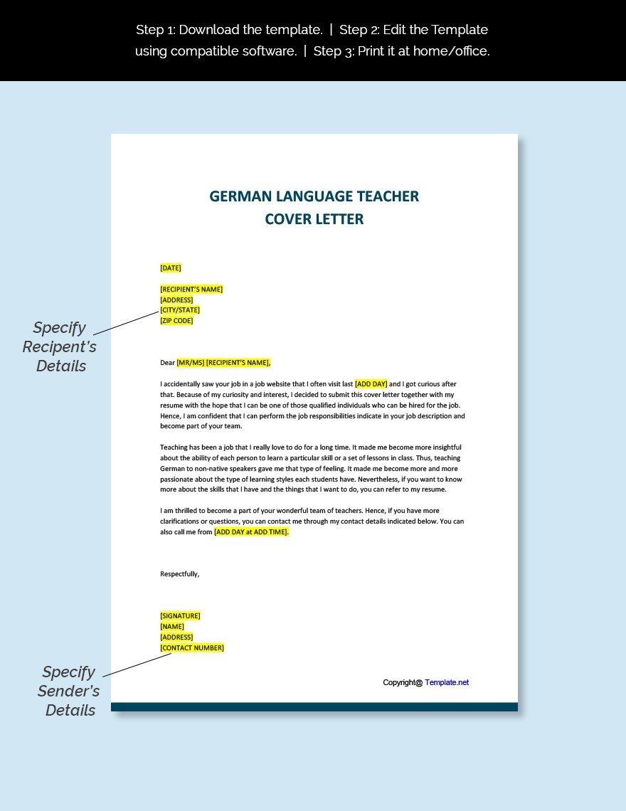 application letter template in german