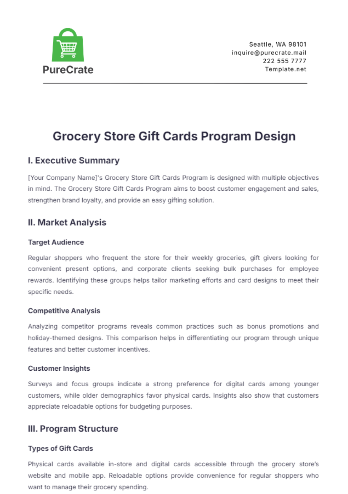 Grocery Store Gift Cards Program Design Template - Edit Online & Download