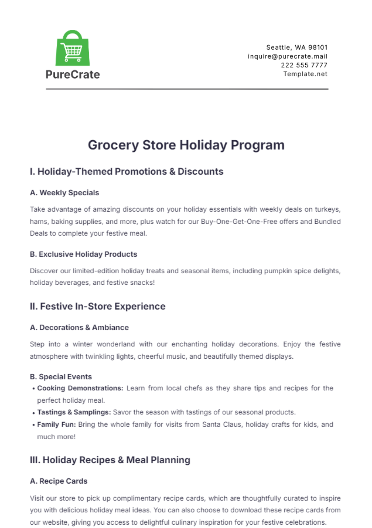 Grocery Store Holiday Program Template - Edit Online & Download