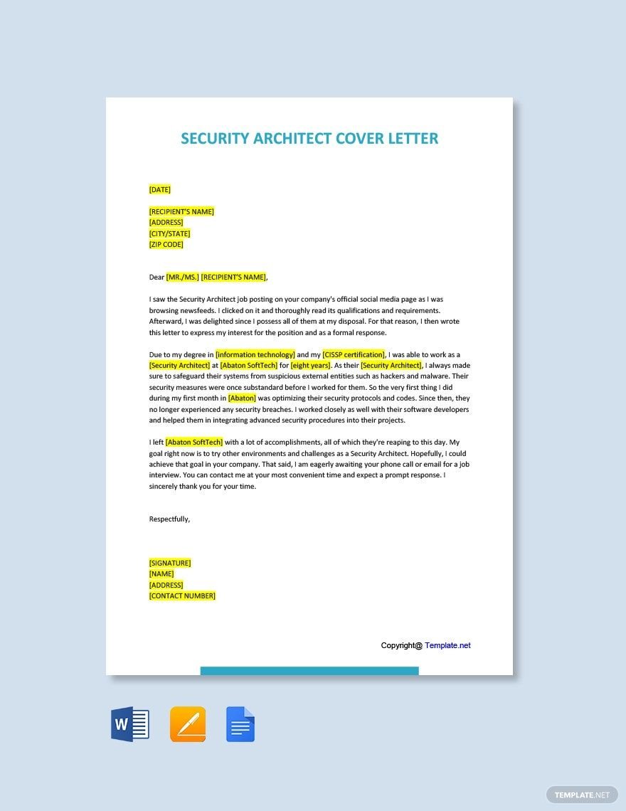 Security Architect Cover Letter