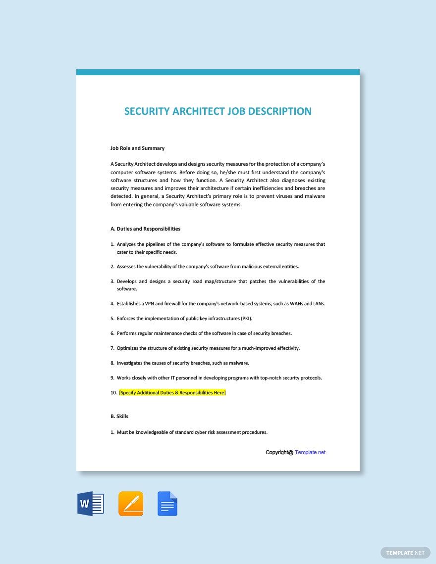 Security Architect Job Ad/Description Template - Google Docs, Word