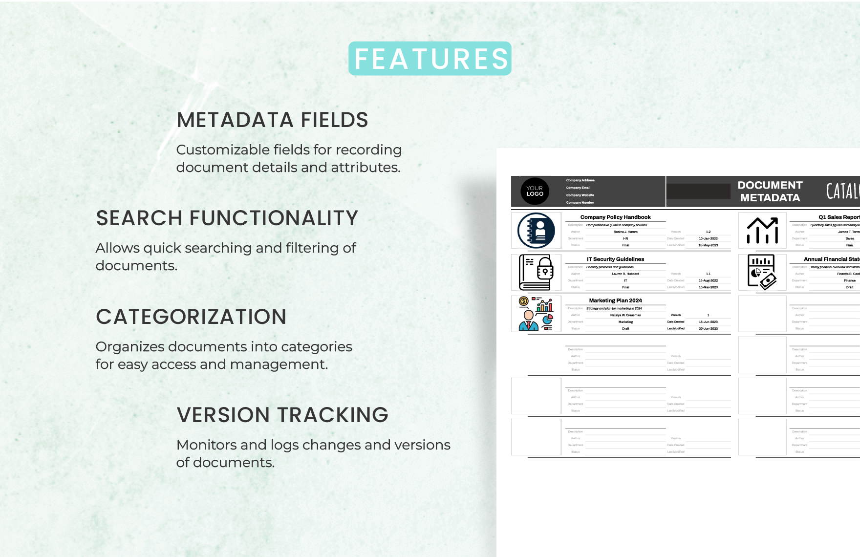 Administration Document Metadata Catalog Template