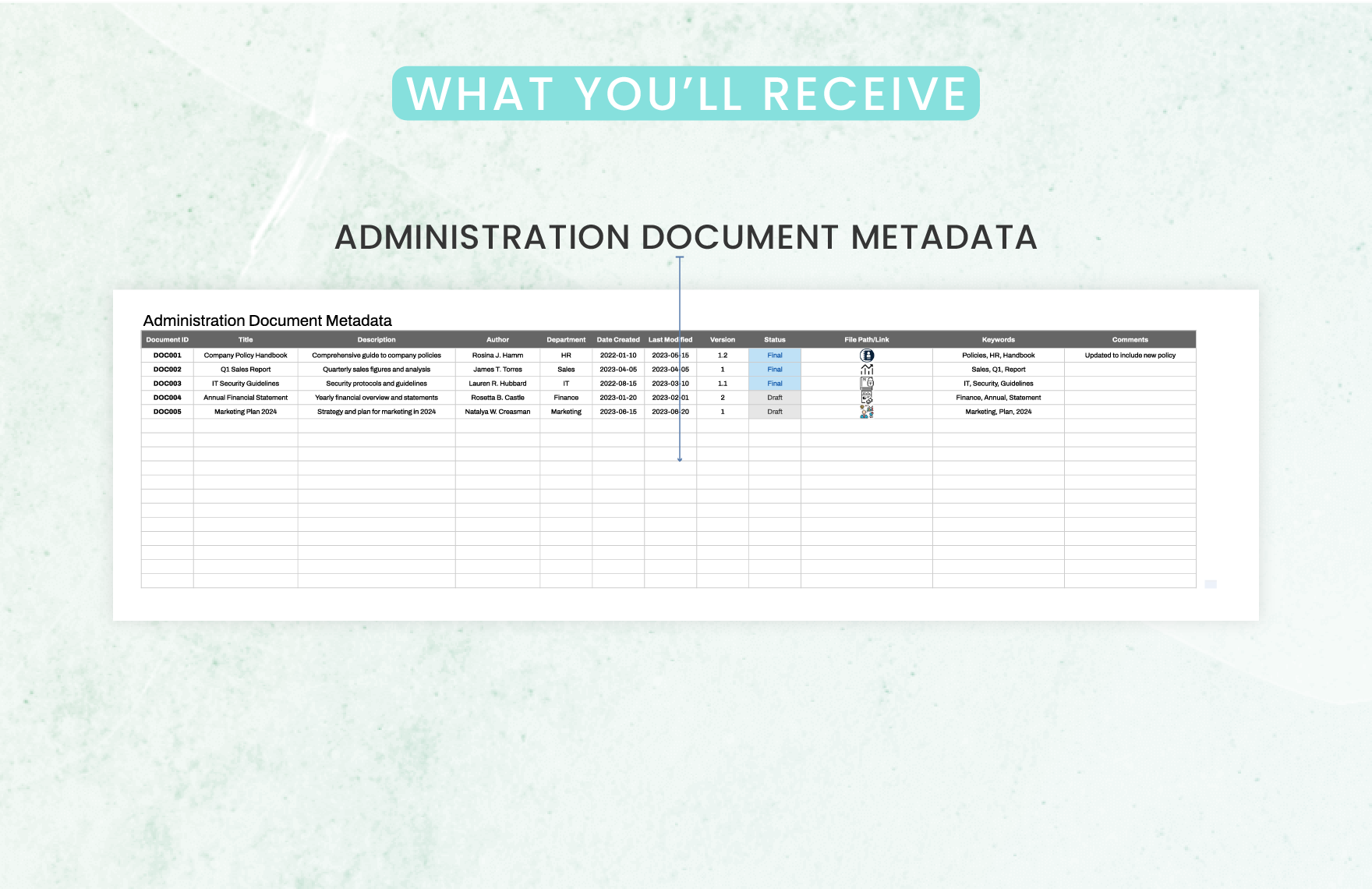 Administration Document Metadata Catalog Template