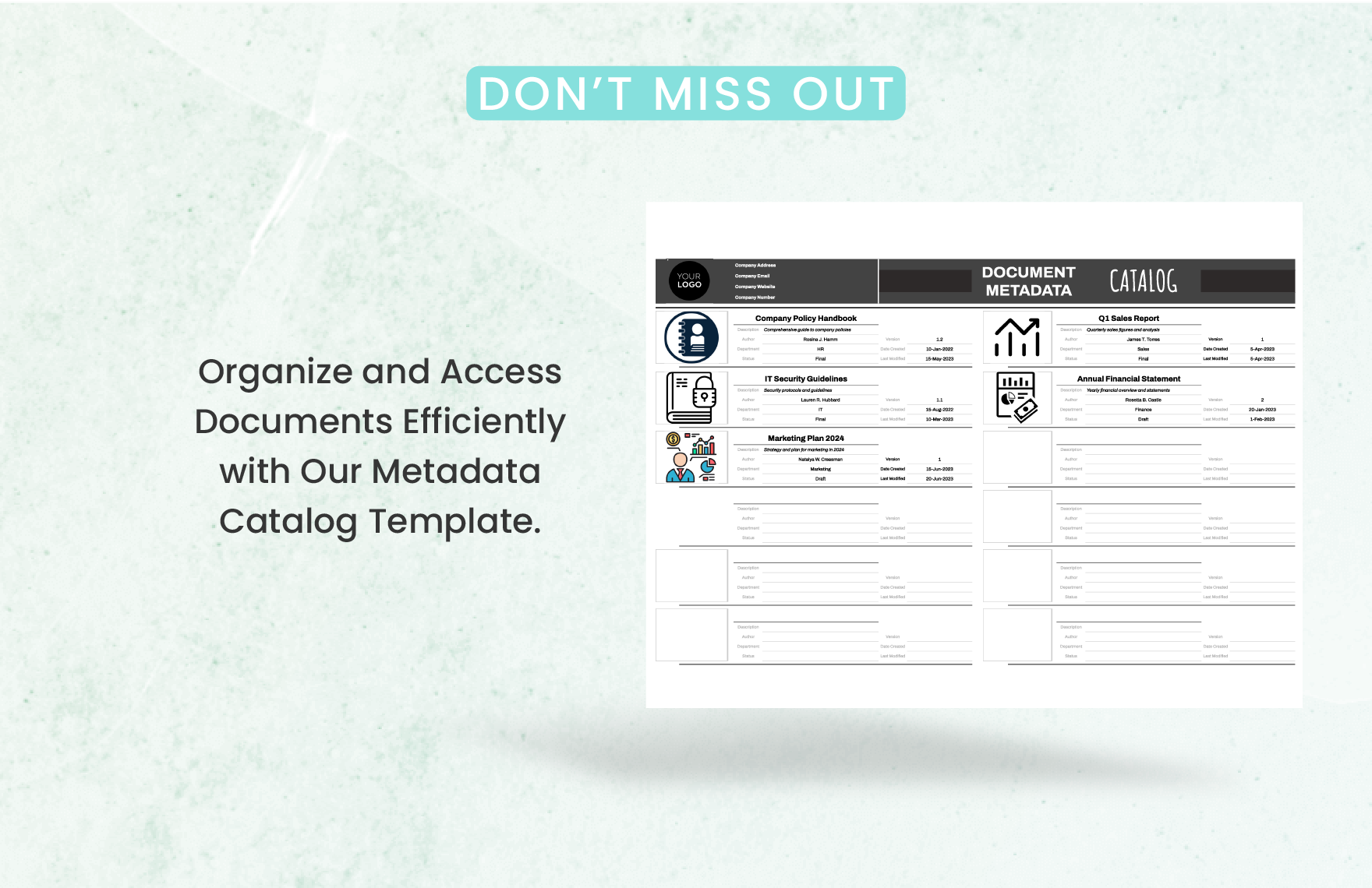 Administration Document Metadata Catalog Template