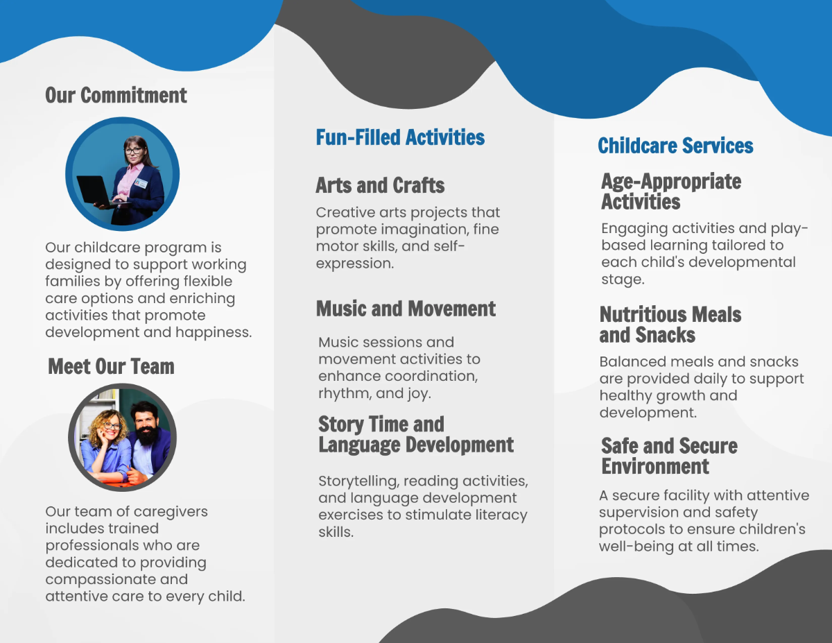 Free Preschool Childcare Program Tri-Fold Brochure Template to Edit Online