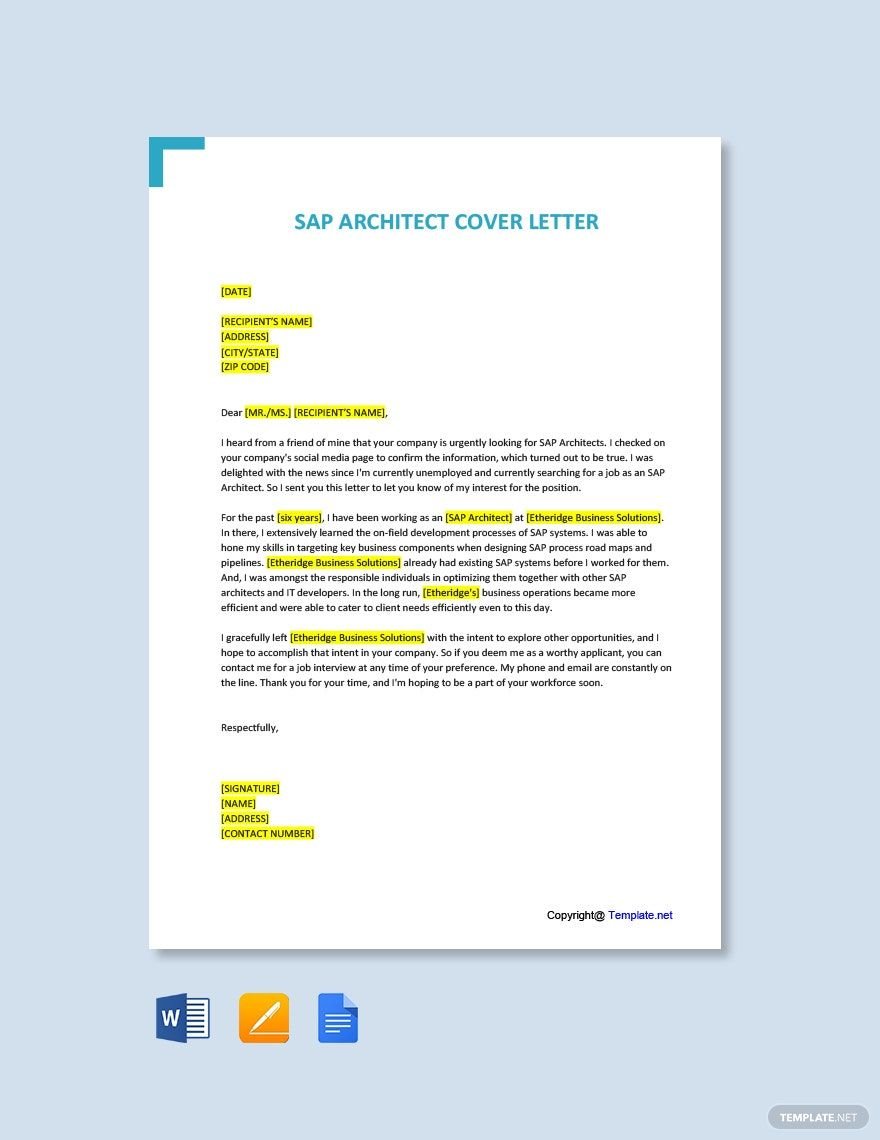 SAP Architect Cover Letter in Word, Google Docs, Apple Pages