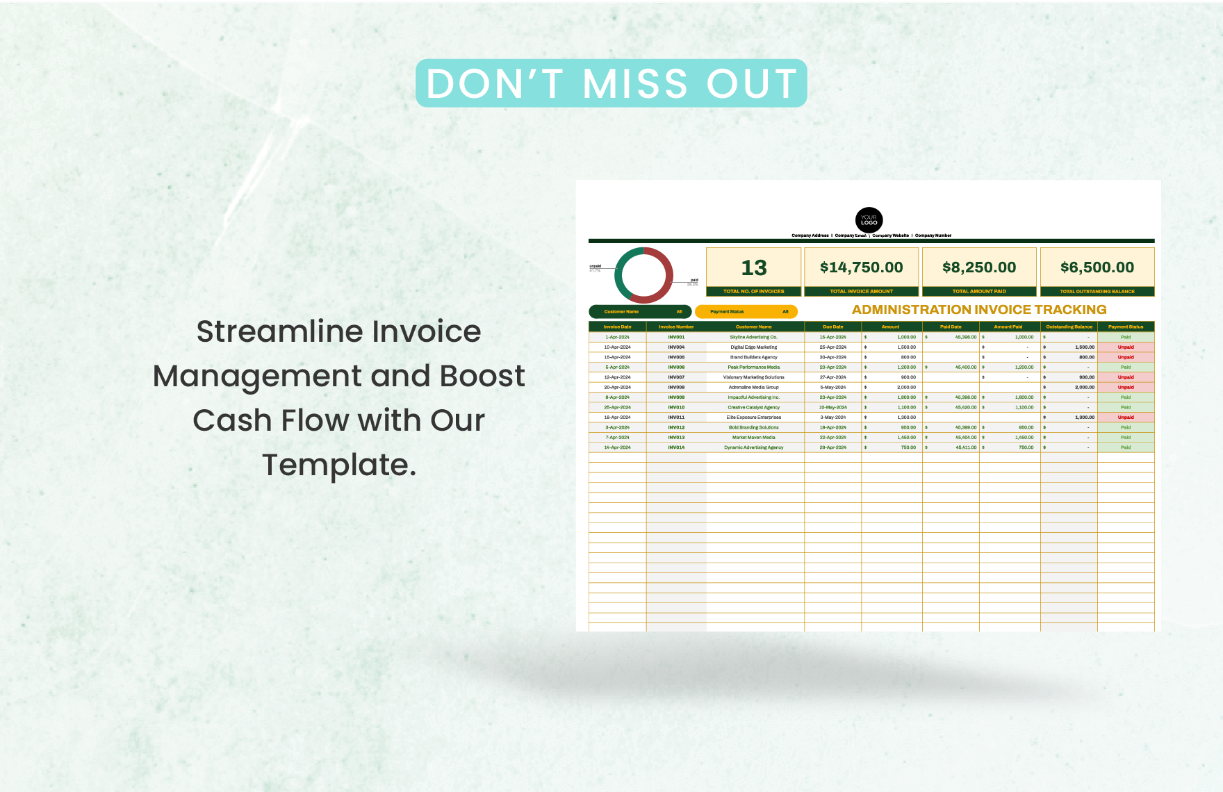 Administration Invoice Tracking Template