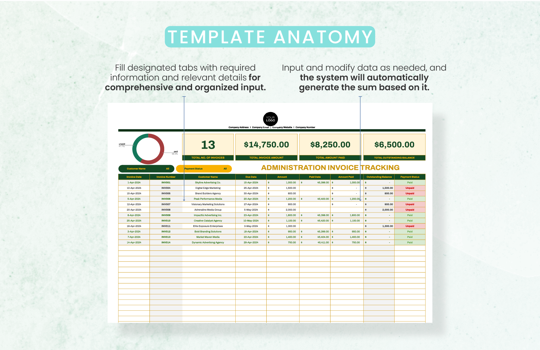 Administration Invoice Tracking Template