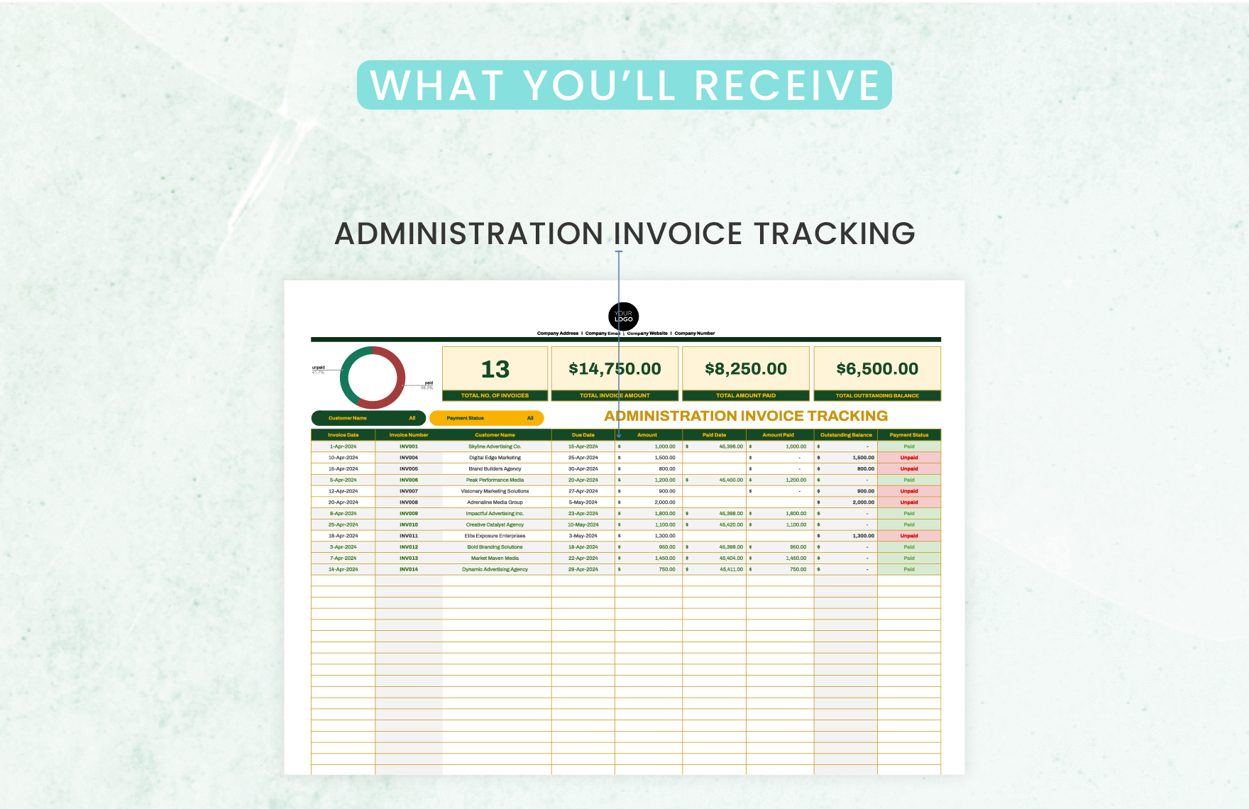 Administration Invoice Tracking Template