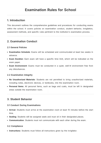 Free Examination Rules for School Template to Edit Online