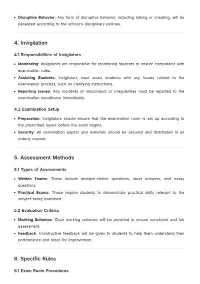 Free Examination Rules for School Template to Edit Online