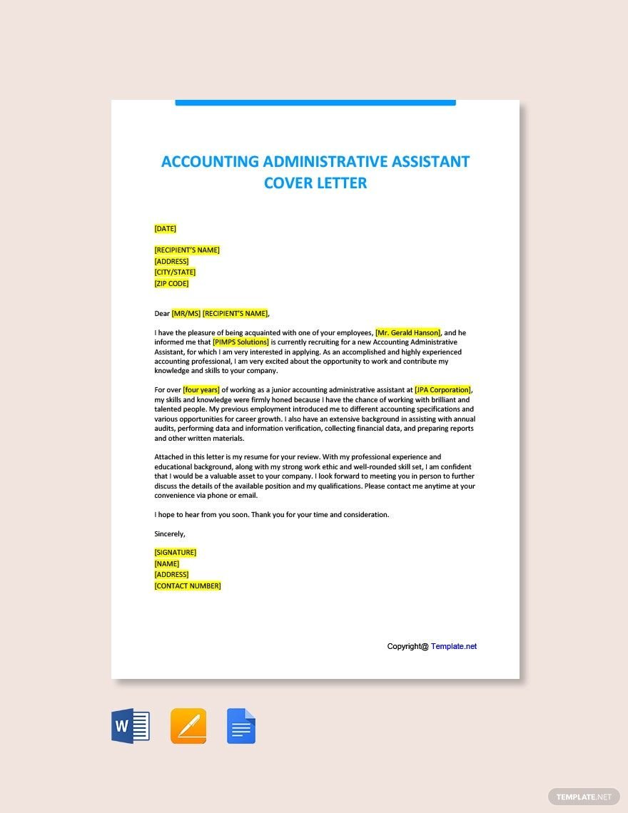Accounting Administrative Assistant Cover Letter