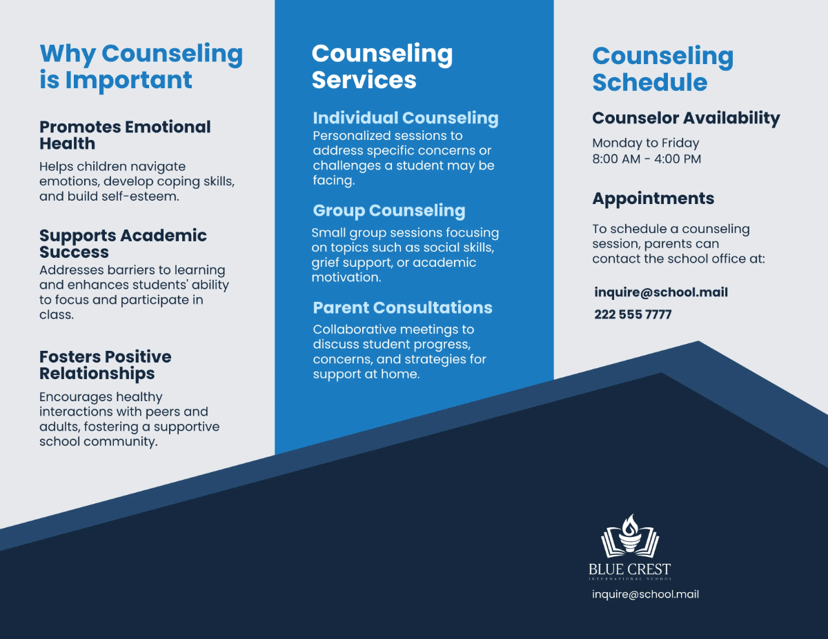 Free Elementary School Counseling Tri-Fold Brochure Template to Edit Online