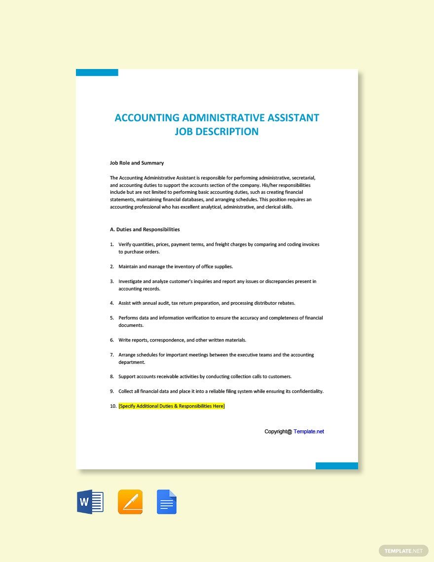 Accounting Administrative Assistant Job Ad/Description Template