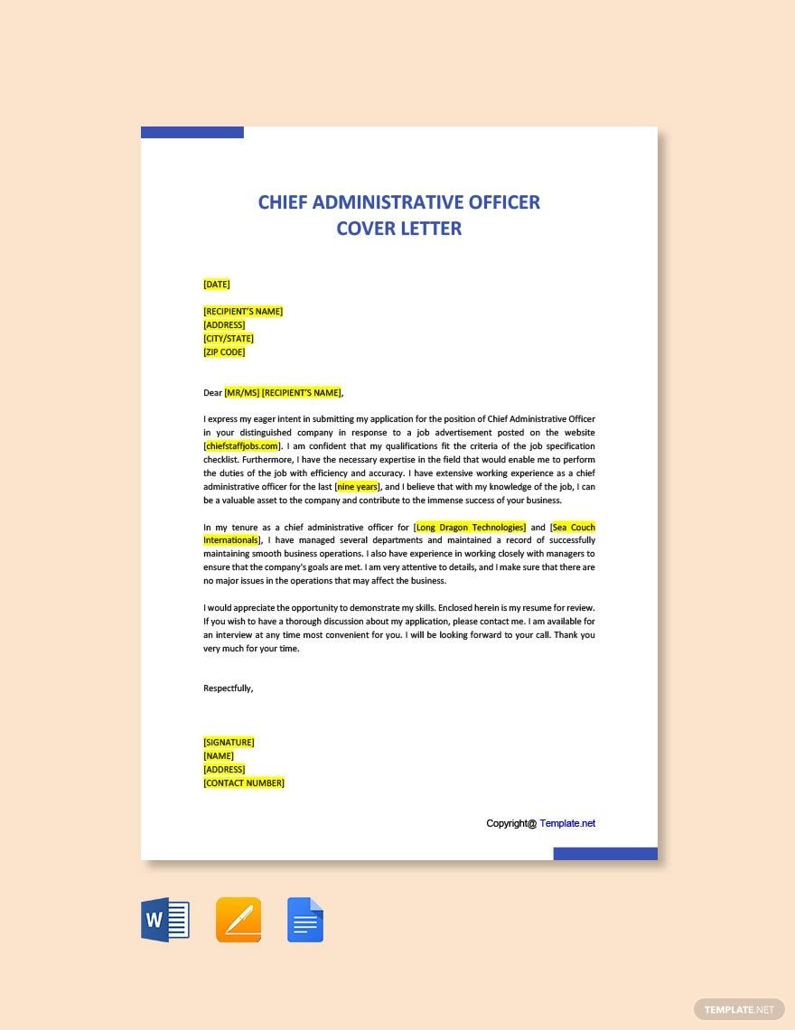 Chief Administrative Officer Cover Letter Template