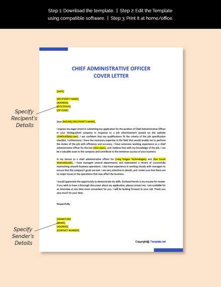 Free Chief Administrative Officer Cover Letter Template - Google Docs ...