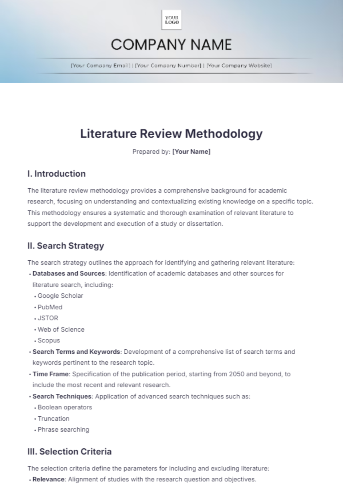 Literature Review Methodology Template - Edit Online & Download