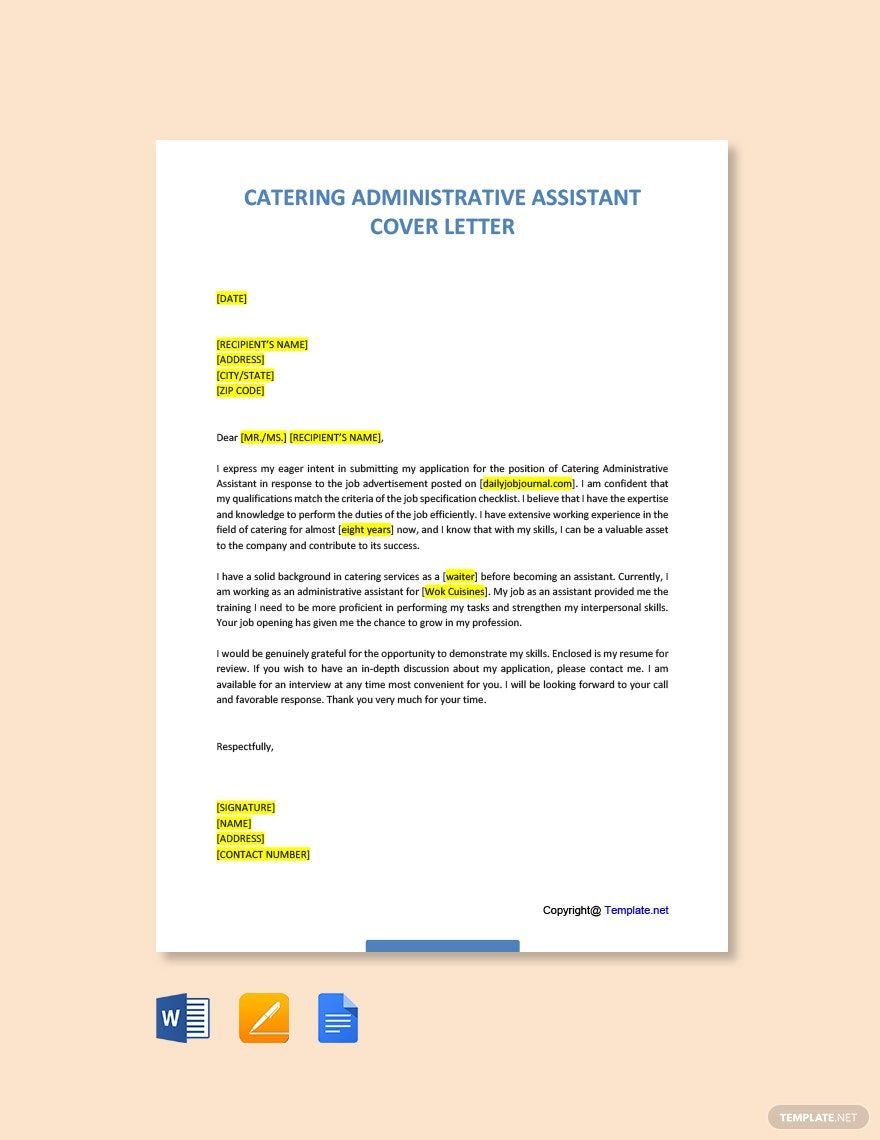Catering Administrative Assistant Cover Letter