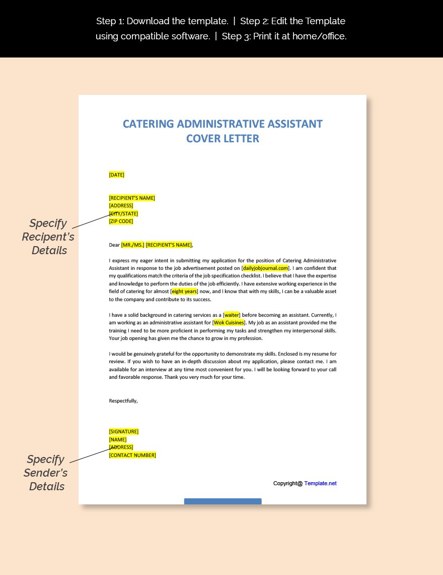 Catering Administrative Assistant Cover Letter