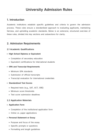 Free University Admission Rules Template to Edit Online