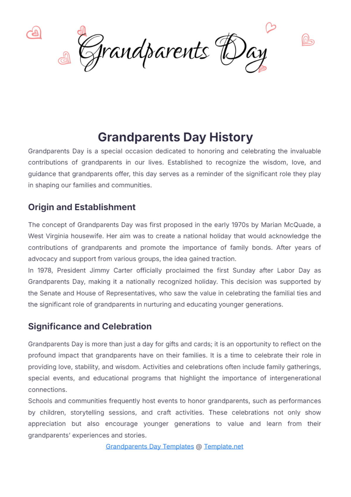 Grandparents Day History Template - Edit Online & Download