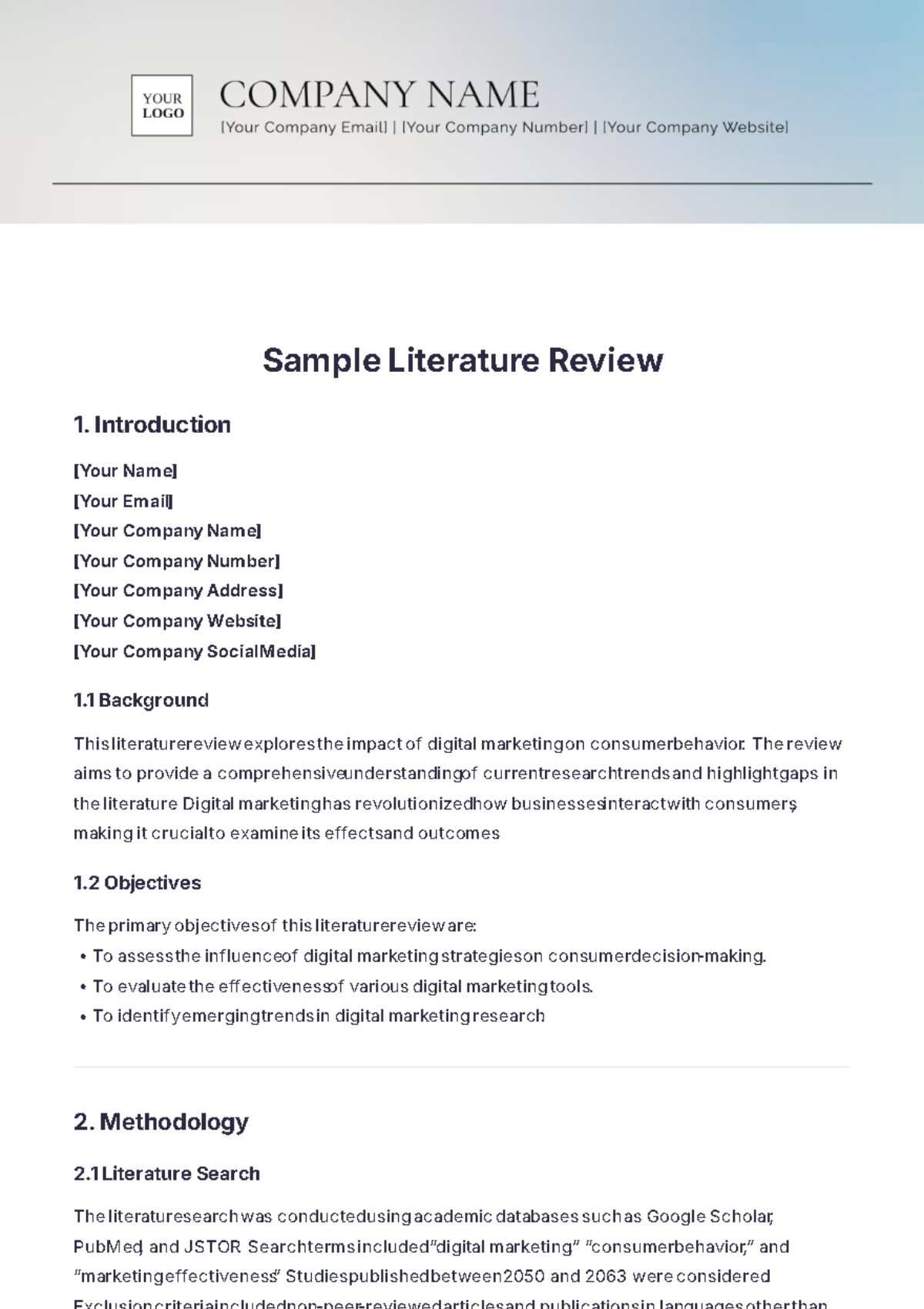 Sample Literature Review Template - Edit Online & Download