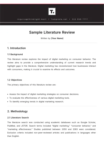 Free Sample Literature Review Template to Edit Online
