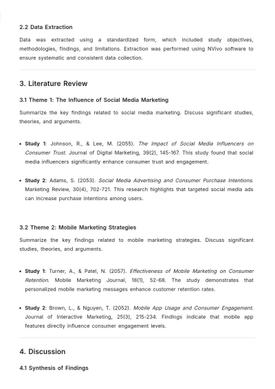 Free Sample Literature Review Template to Edit Online