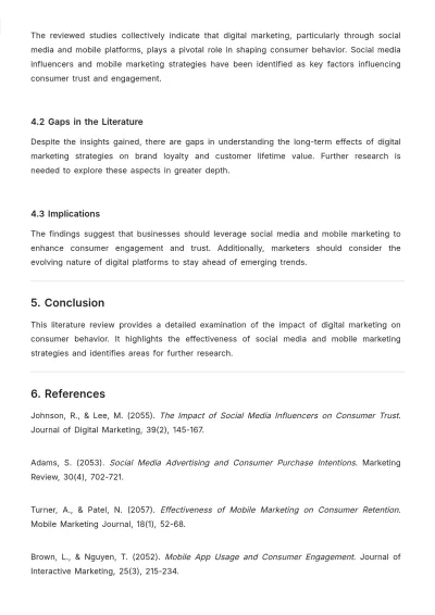 Free Sample Literature Review Template to Edit Online