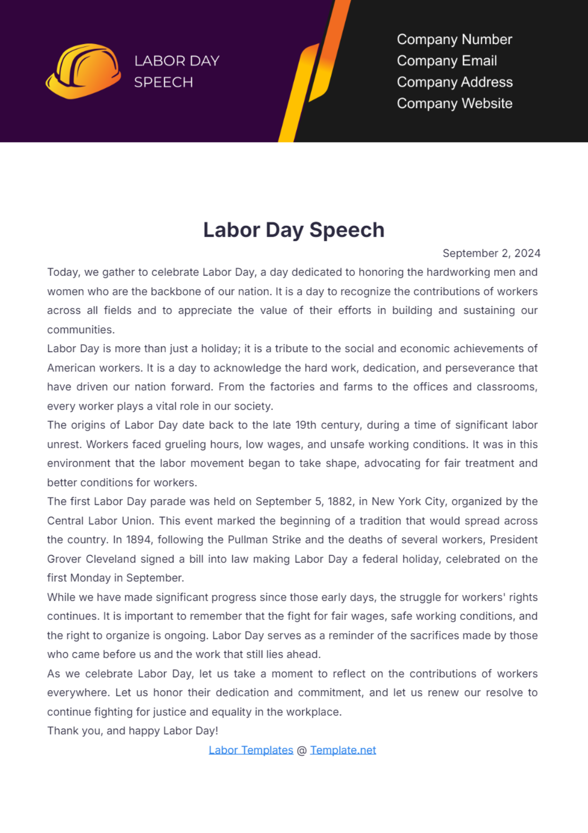 Labor Day Speech - Edit Online & Download