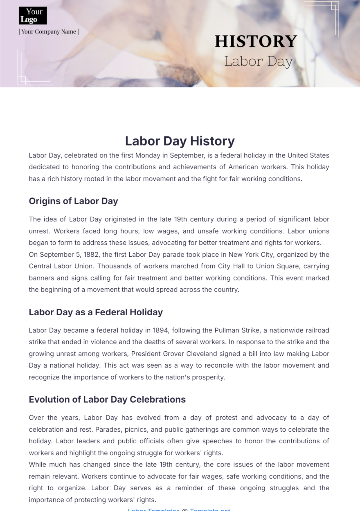 Labor Day History - Edit Online & Download