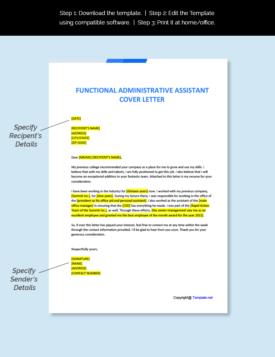 Functional Administrative Assistant Cover Letter