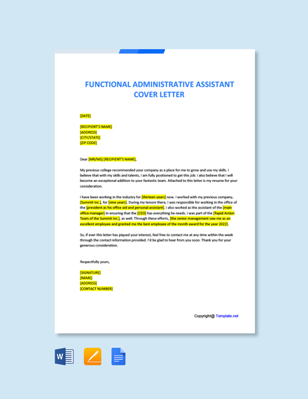 Functional Administrative Assistant Cover Letter