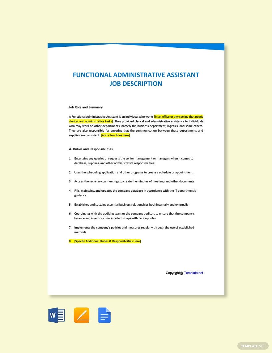 Functional Administrative Assistant Job Ad/Description Template