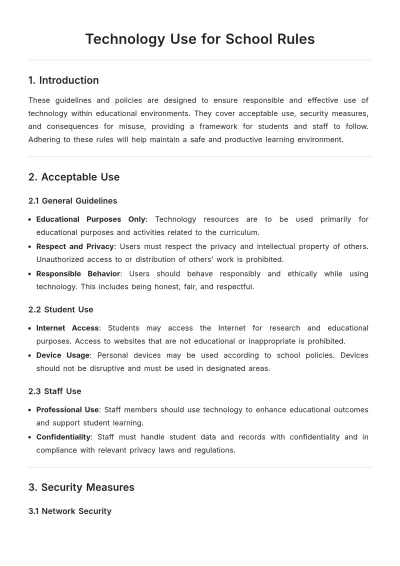 Free Technology Use for School Rules Template to Edit Online