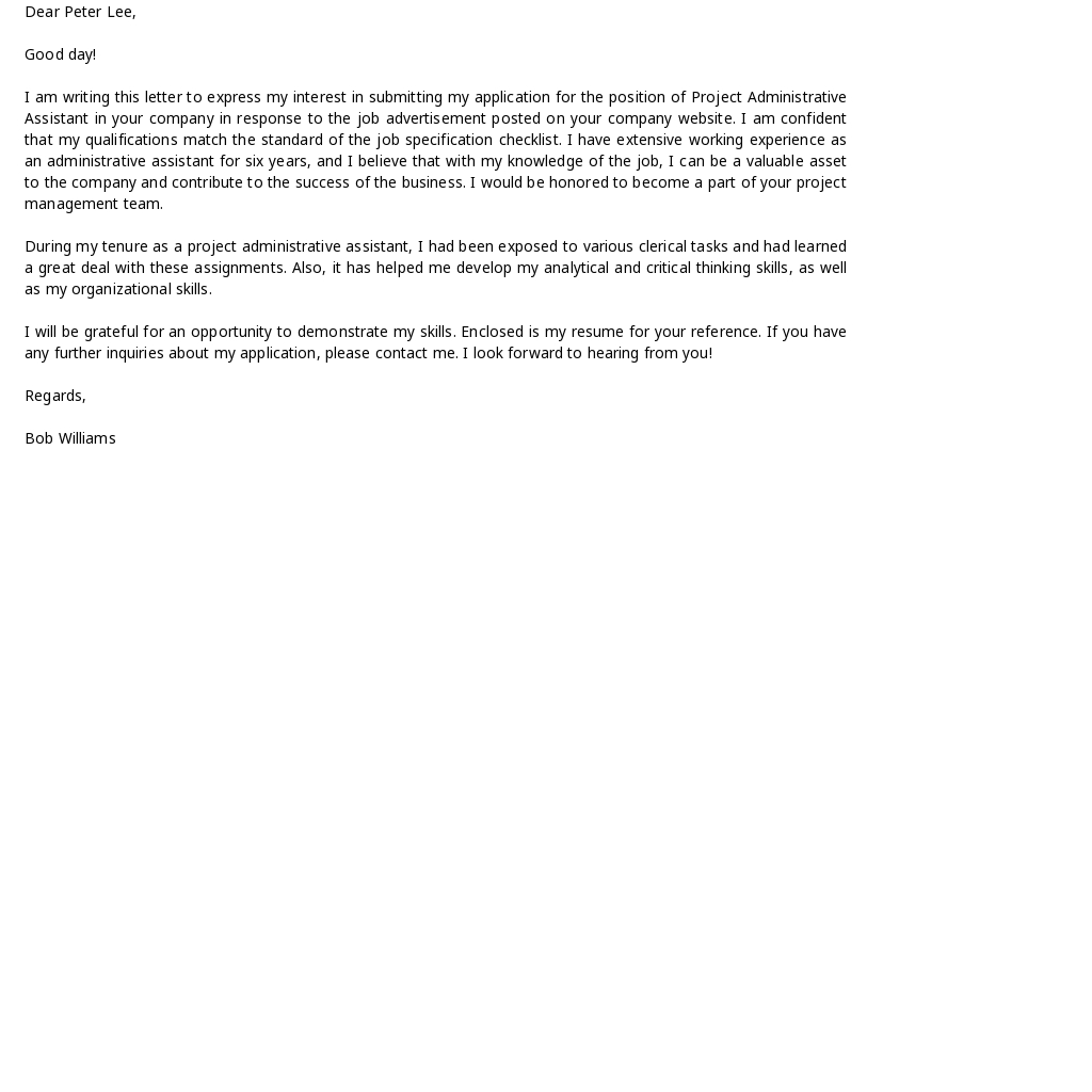 Project Administrative Assistant Cover Letter Template.jpe