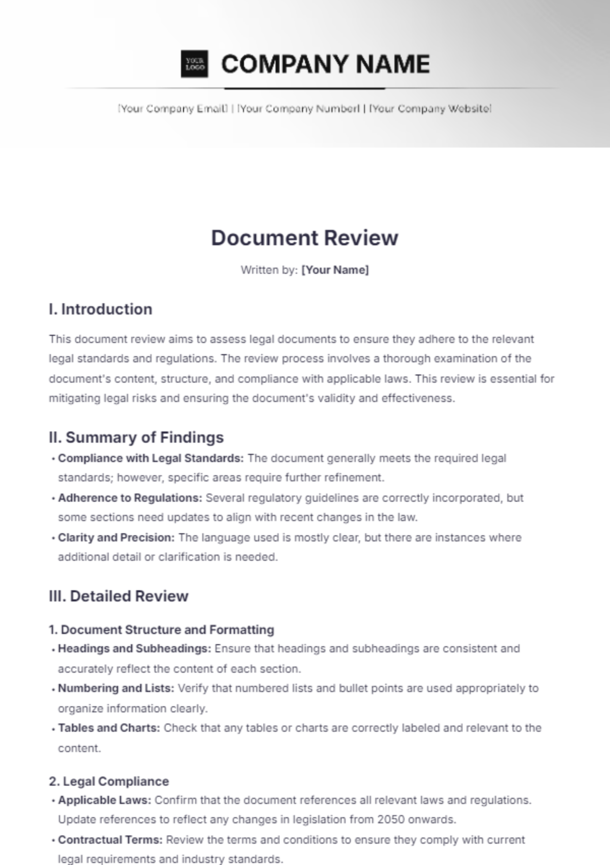 Document Review Template - Edit Online & Download