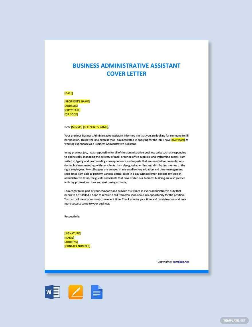 Business Administrative Assistant Cover Letter