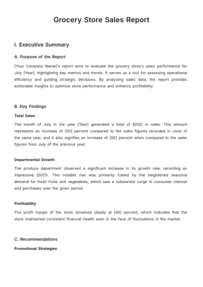 Free Grocery Store Sales Report Template to Edit Online