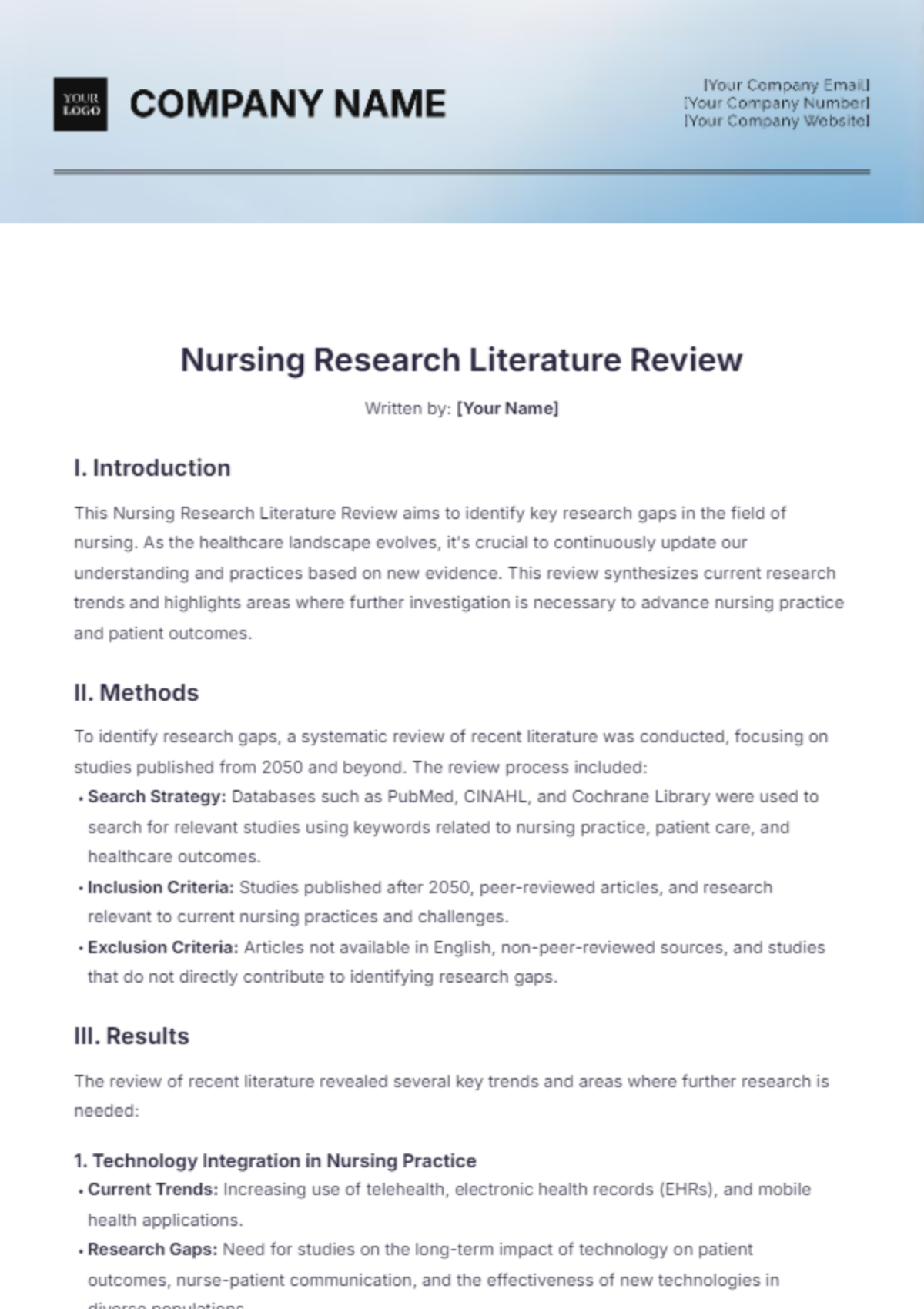 Nursing Research Literature Review Template - Edit Online & Download