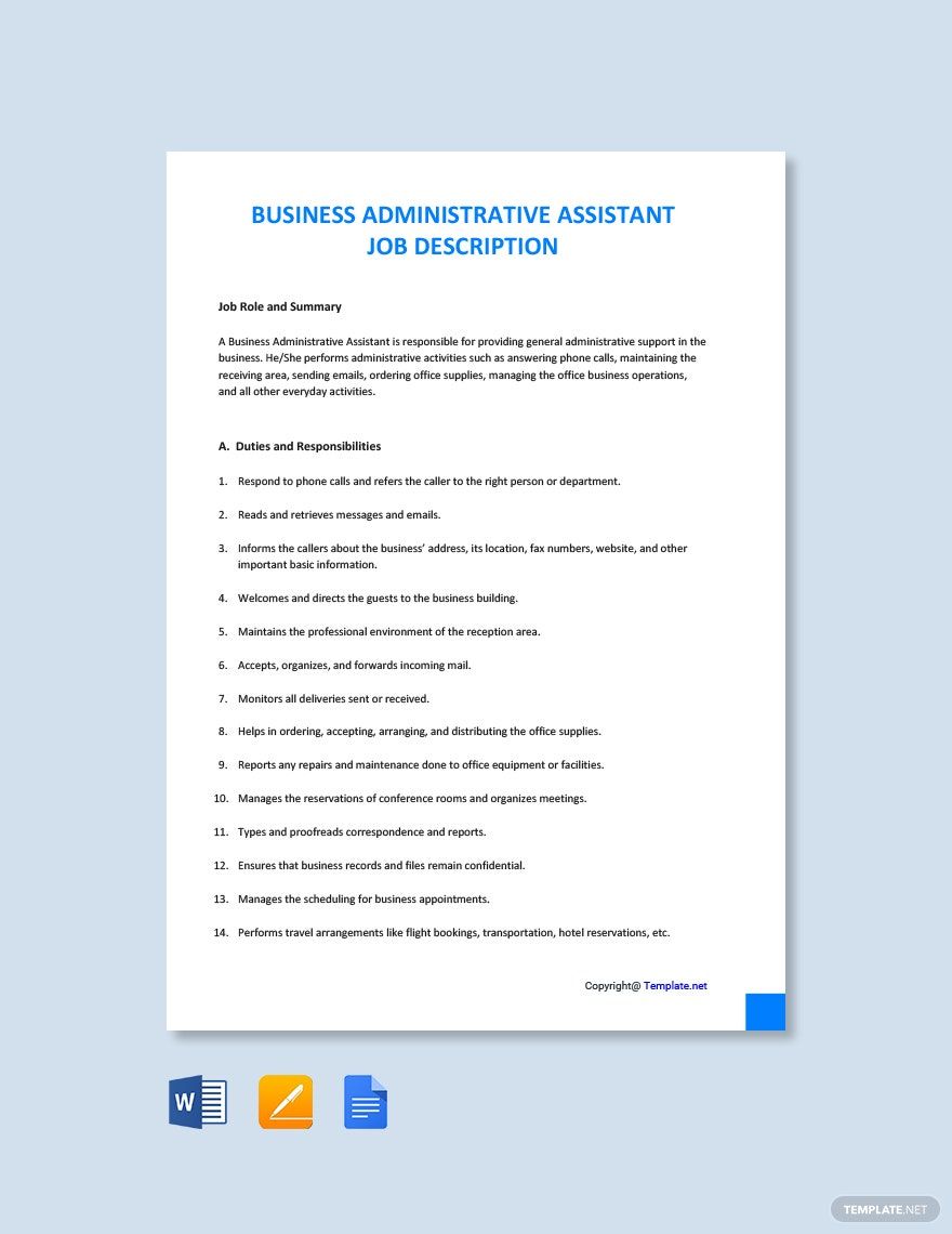 Business Administrative Assistant Job Ad/Description Template